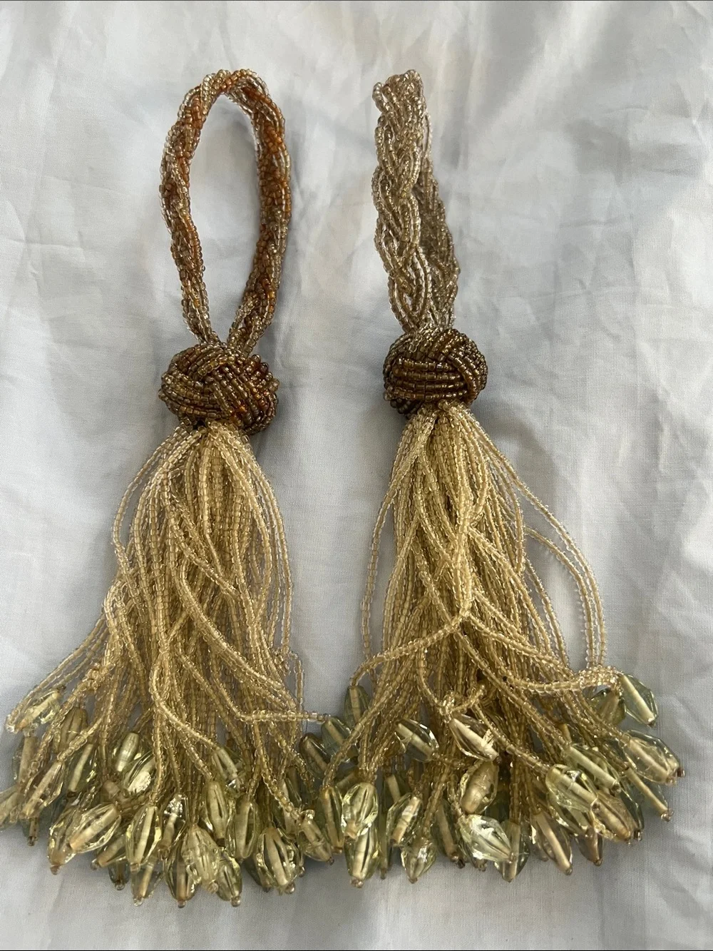 Beaded Gold Curtain Tiebacks - Luxe Decorative Drapery Tassels